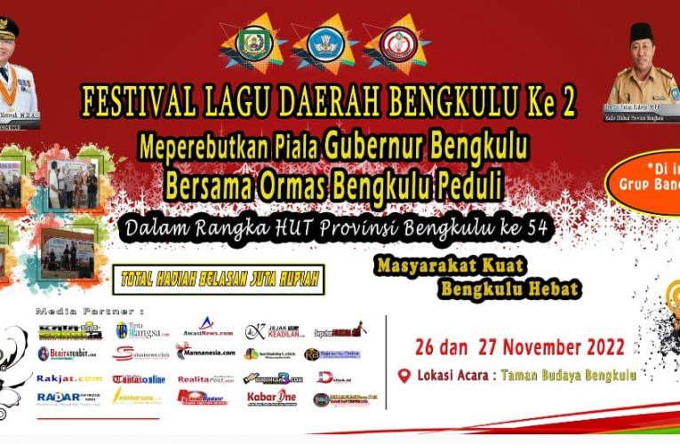 Ayo Saksikan! Ada Festival Lagu Daerah di Taman Budaya Bengkulu 26-27 November 2022